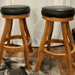 Wooden Swivel Barstools With Comfy Upholstered Cushion