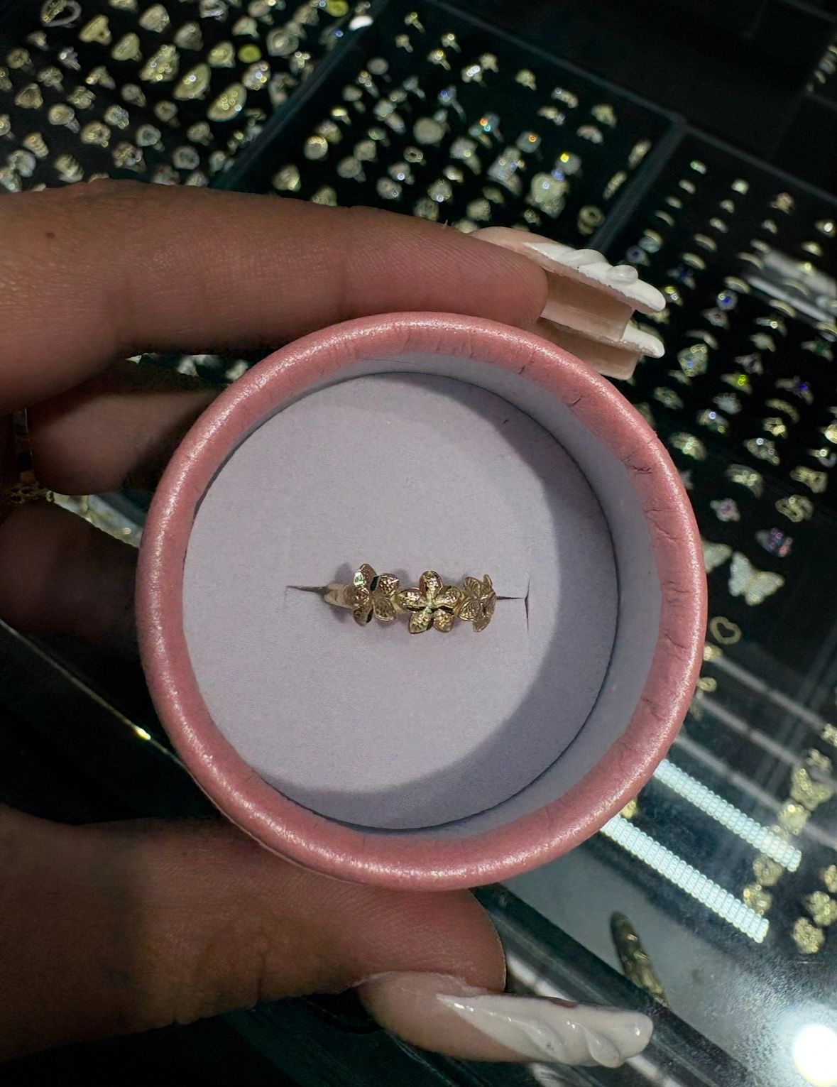 Three Flower Gold Ring