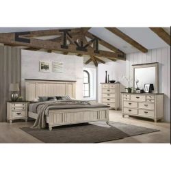 Rustic Style 4-piece King Size Bedroom Set Bed Dresser Mirror Nightstand