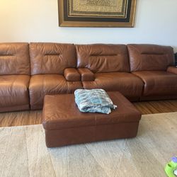 Leather Sectional Couch - 2 Pieces Plus Ottoman - Electric Reclining Couch 