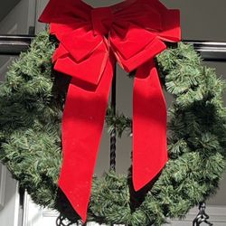 24” large wreath with red bow W/ carry bag