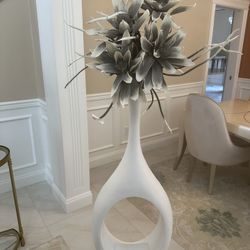 White Vase With Artificial Flower
