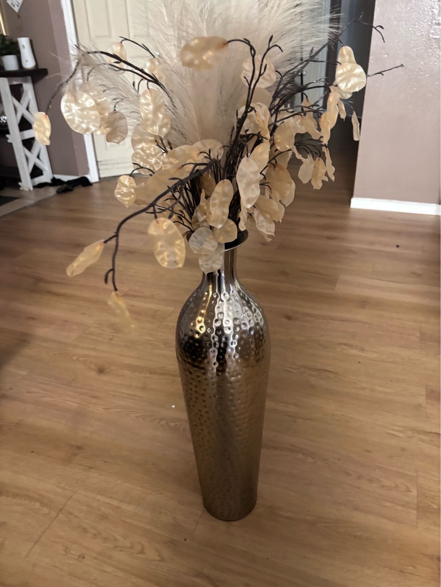 Large vase with artificial plants
