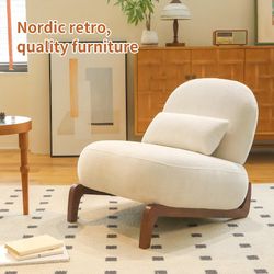 2pcs Cream Nordic Retro Accent Chair w Wood Legs
