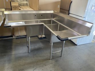 Brand new 3 compartment sink L shaped corner sink NSF stainless steel