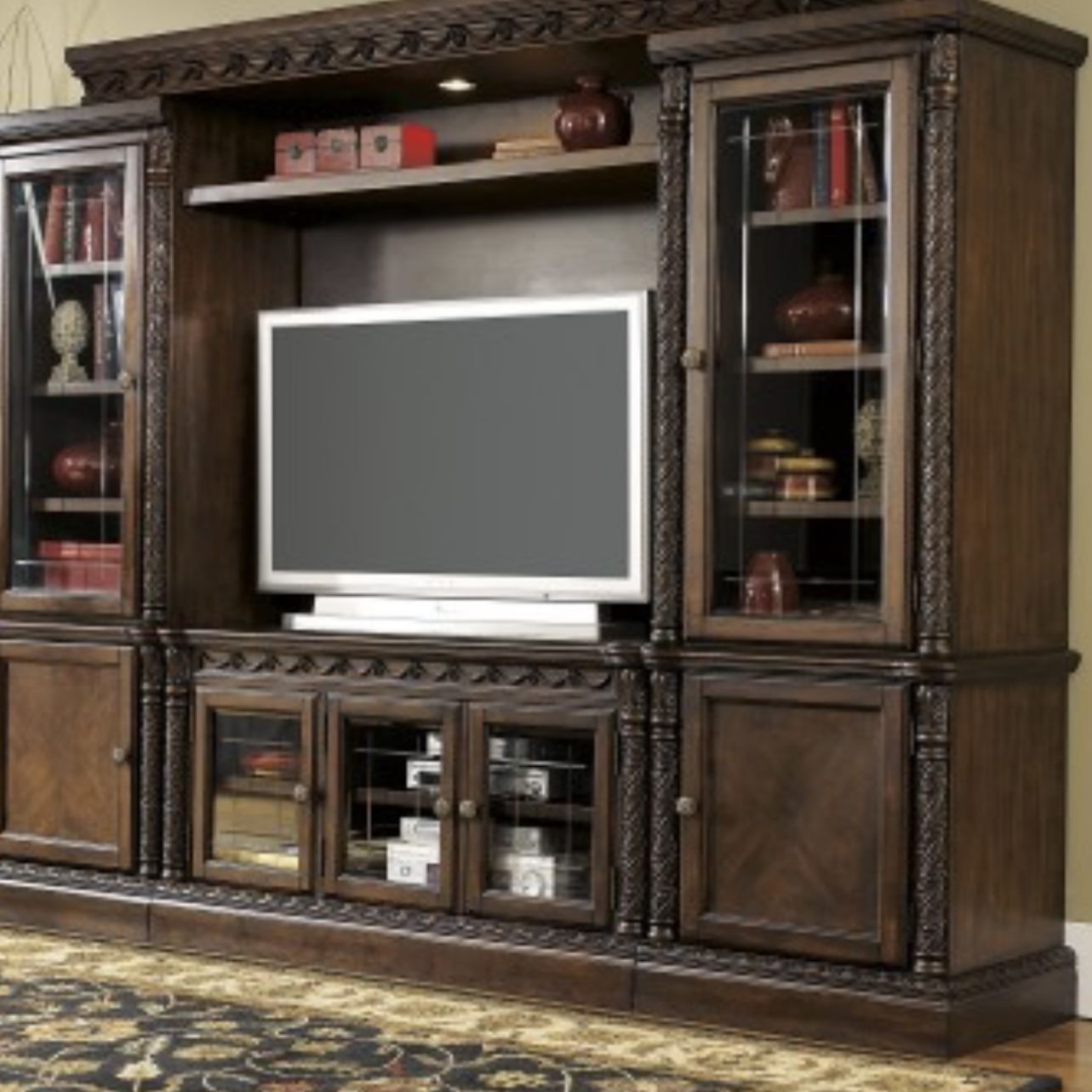 Beautiful Ashley, North Shore TV entertainment center With rope twists Down The Sides