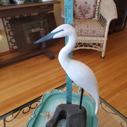 Preowned Off White Heron Bird Or Egret Statue/Figurine