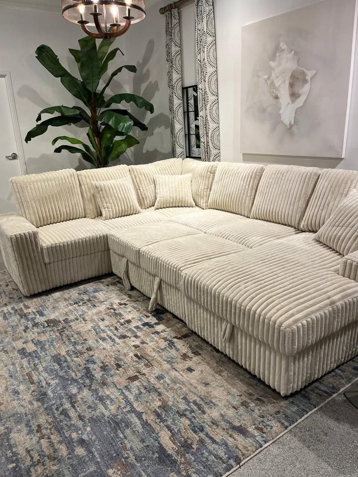 Large, Versatile Soft Jumbo Corduroy Sleeper Sectional Sofa $1,775