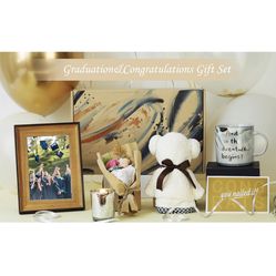 Graduation and Congratulations Gifts for Her - Set Includes Picture Frame,Marble Mug,Towel,Scented Candle and Flower