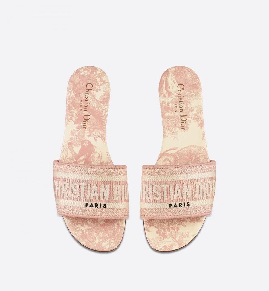 DIOR DWAY Toile de Jouy Embroidered Cotton Slides