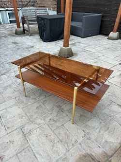 Two-Tier Glass and Wood Coffee Table