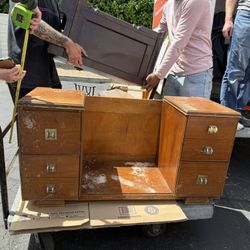 1950s Vintage Solid Wood Vanity Dresser w/ Mirror