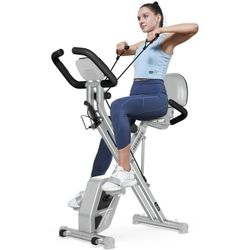 Foldable STATIONARY Exercise Bike With Resistance Arm Bands Weight Training
