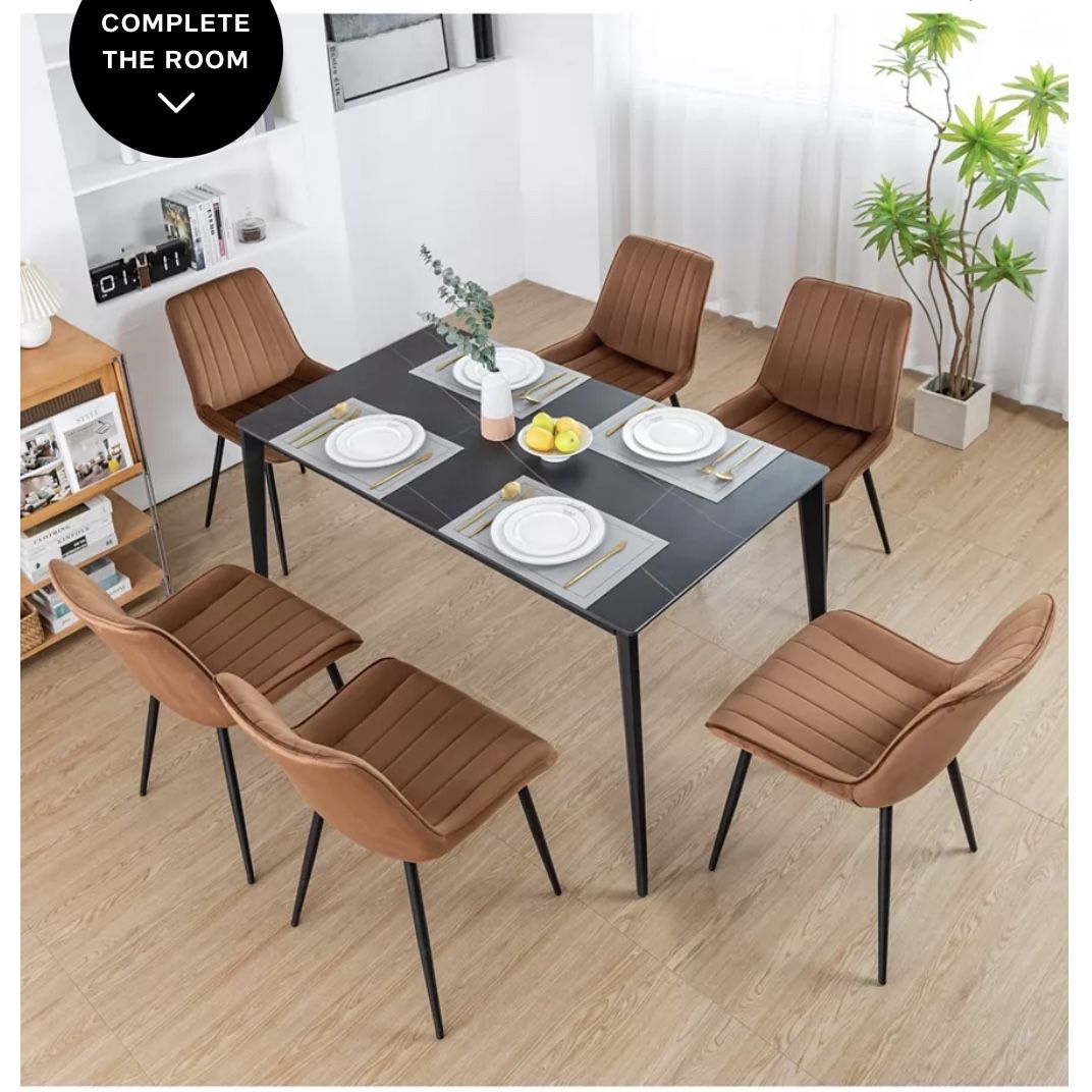 Velvet Dining Chairs Set of 6, Metal Legs, Brown