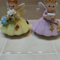 Pair Vintage Ceramic Fairy Pair
