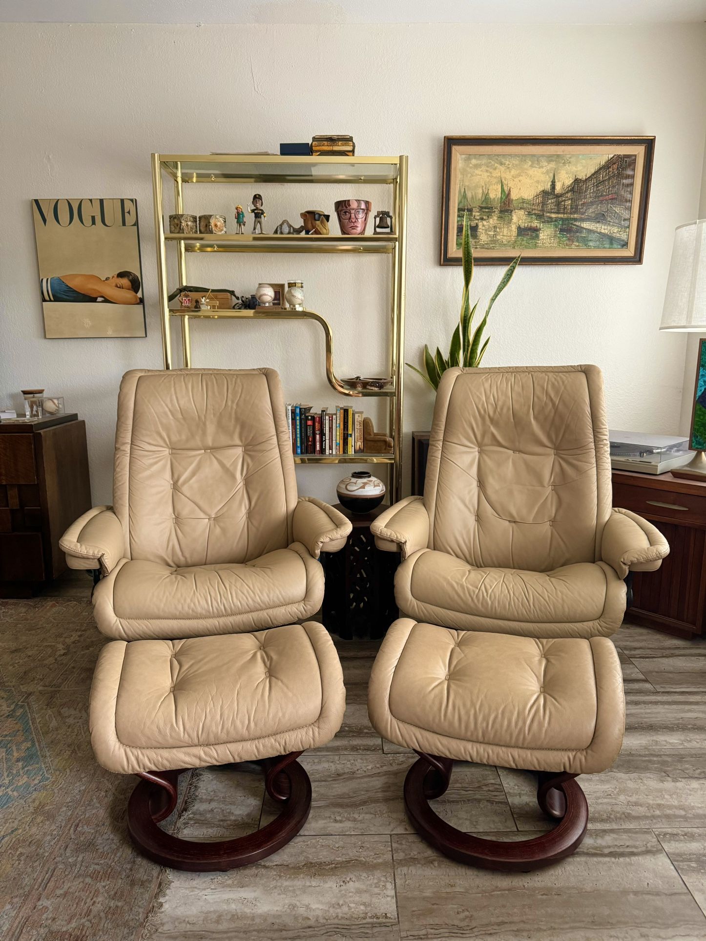 Pair Of Stressless Leather Recliners