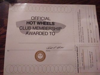 Official HOT WHEELS MEMBERSHIP (blank)
