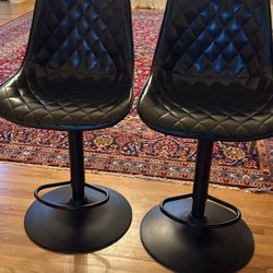 Bar Stools Countertop Chairs Swirl Adjustable Height Black Leather 