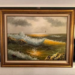 Perfect Christmas Gift 🎁 Idea 💥💥 Vintage oil painting “birds at sunset seascape”