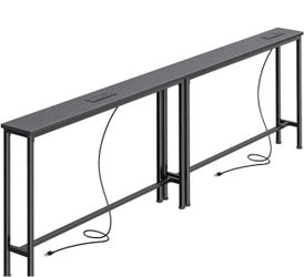 SUPERJARE 78.8 inch Narrow Behind Couch Table with 2 Charging Stations