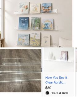 Moving Sale, Crate & Barrel Clear Acrylic Floating Book Ledges (Set of 3)