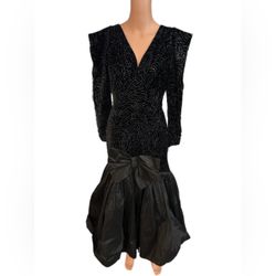 Vintage Hidy Misawa London Black Dramatic Ruched Sleeve Ball Long Dress
