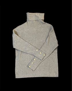 Collection by Cezele Grey Knit Roll Turtleneck Sweater M Silver Button Sleeve