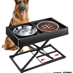 Elevated Dog Bowls, Non-Slip No Spill Dog Bowl,9 Height Adjustable Raised Dog Bowl Stand With 2 Stainless Steel Food Water Bowls 1 Slow Feeder For Sma