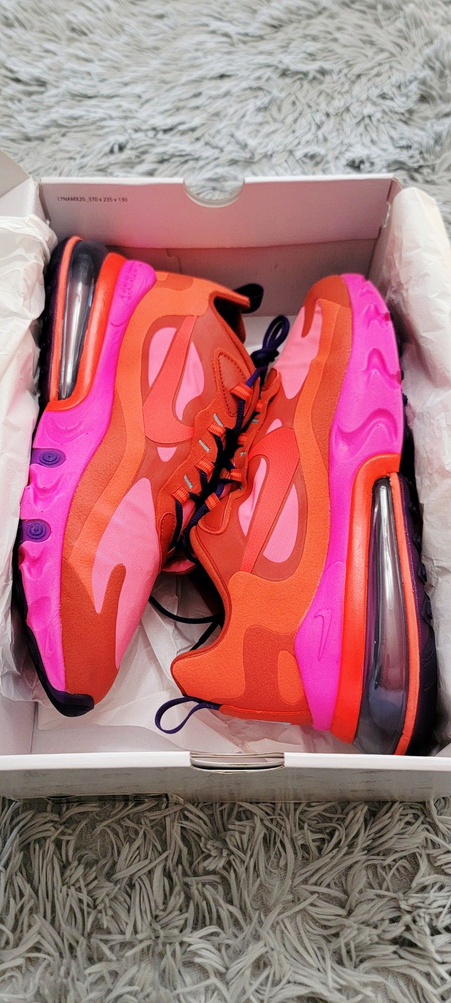 Size 12.5 Men's Nike Air Max 270 React AO4971-600 Mystic Red/Bright Crimson.