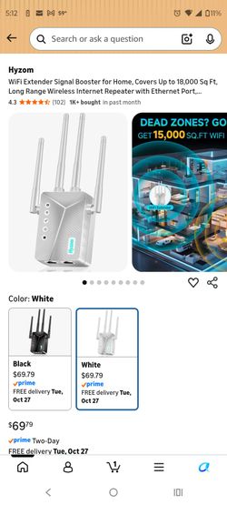Hyzom WiFi Extender Signal Booster, 18,000 Sq Ft, White