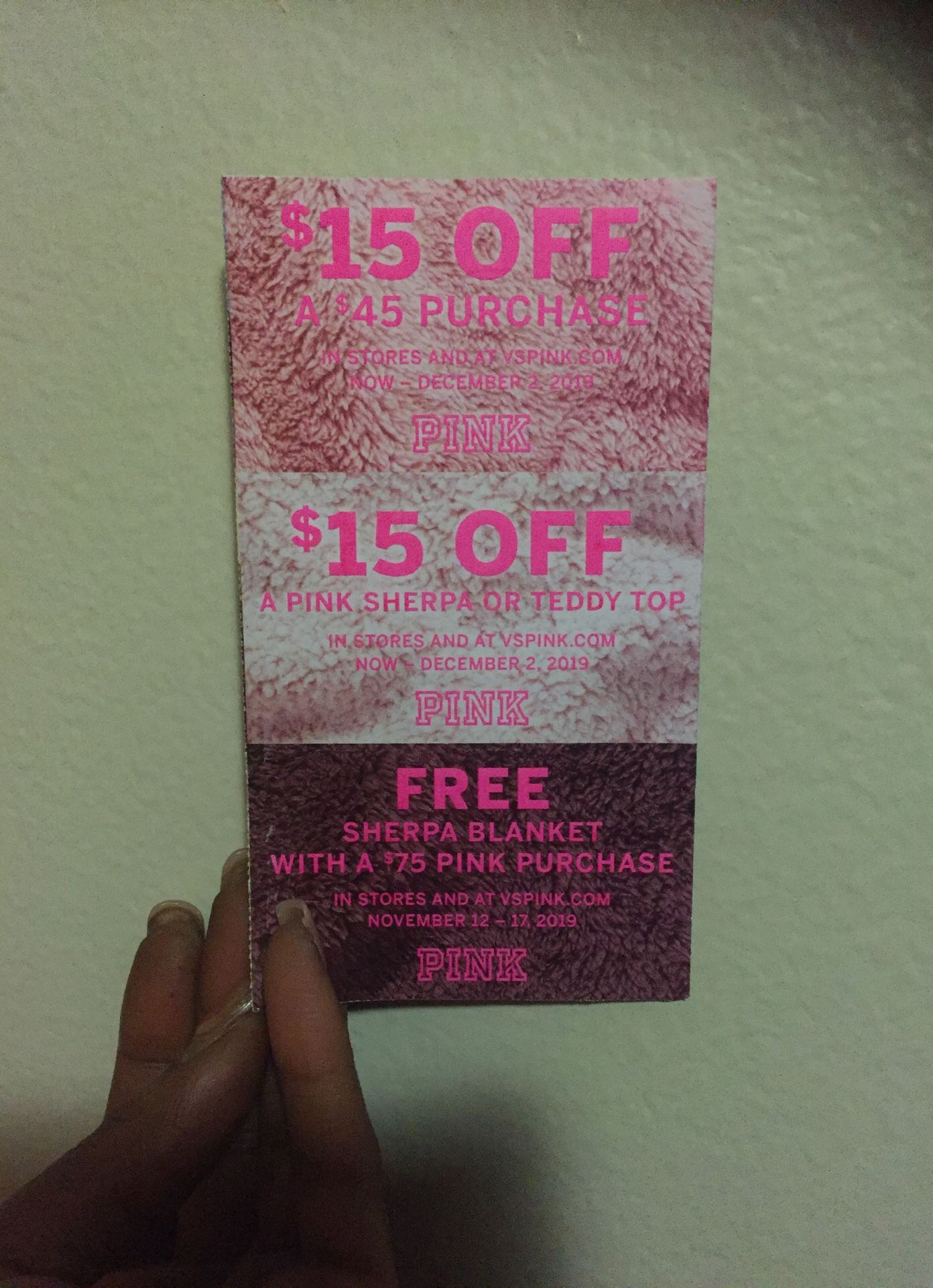 PINK Coupons that expire Dec 2nd. I’m selling all three for $5 (coupon description below)