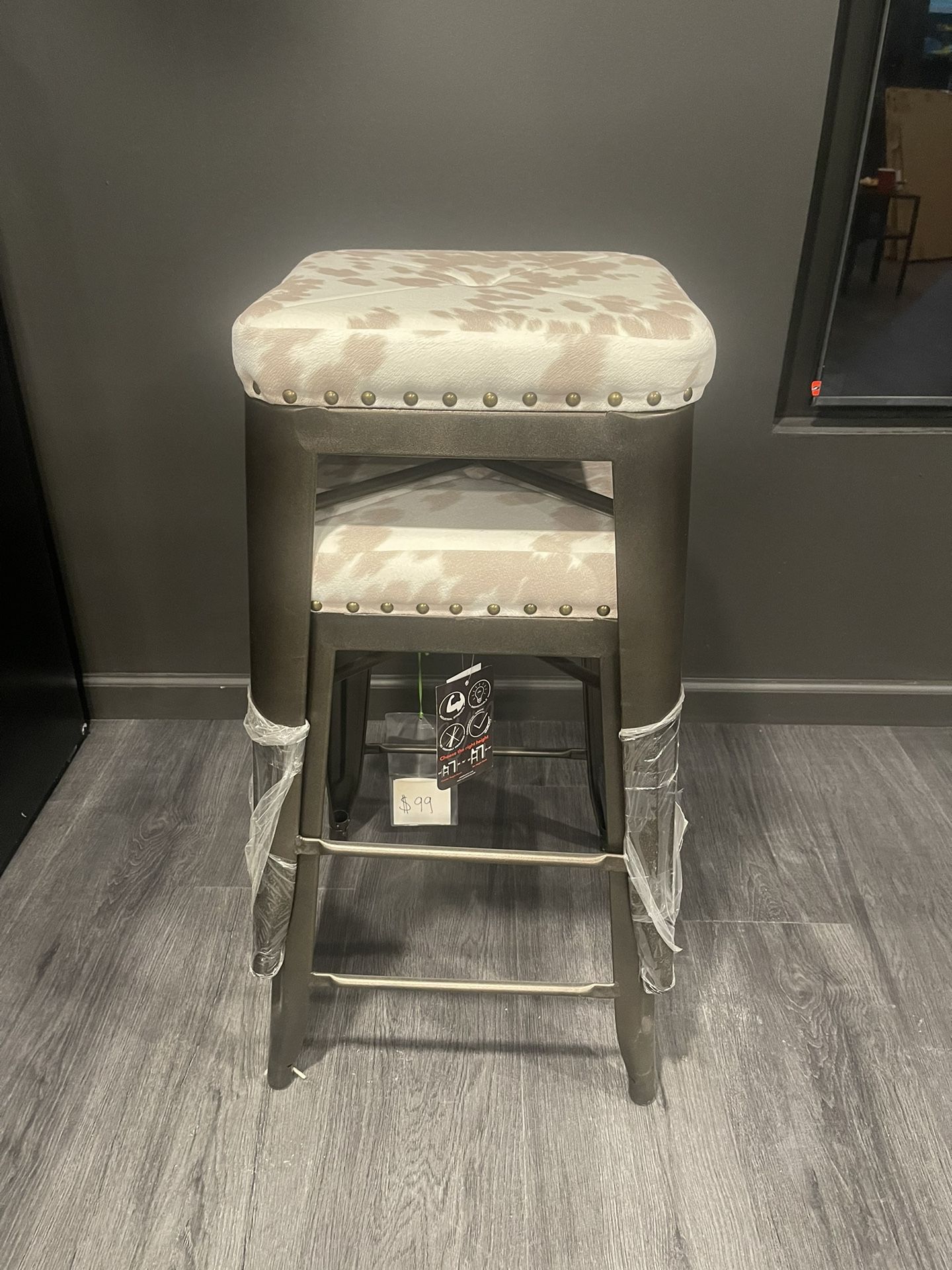 2 Faux Cowhide Counter Stools NWT