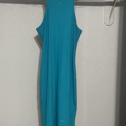 Large Nike Sportswear Chill Rib Sleeveless Midi Dress-Turquoise blue slim fit 