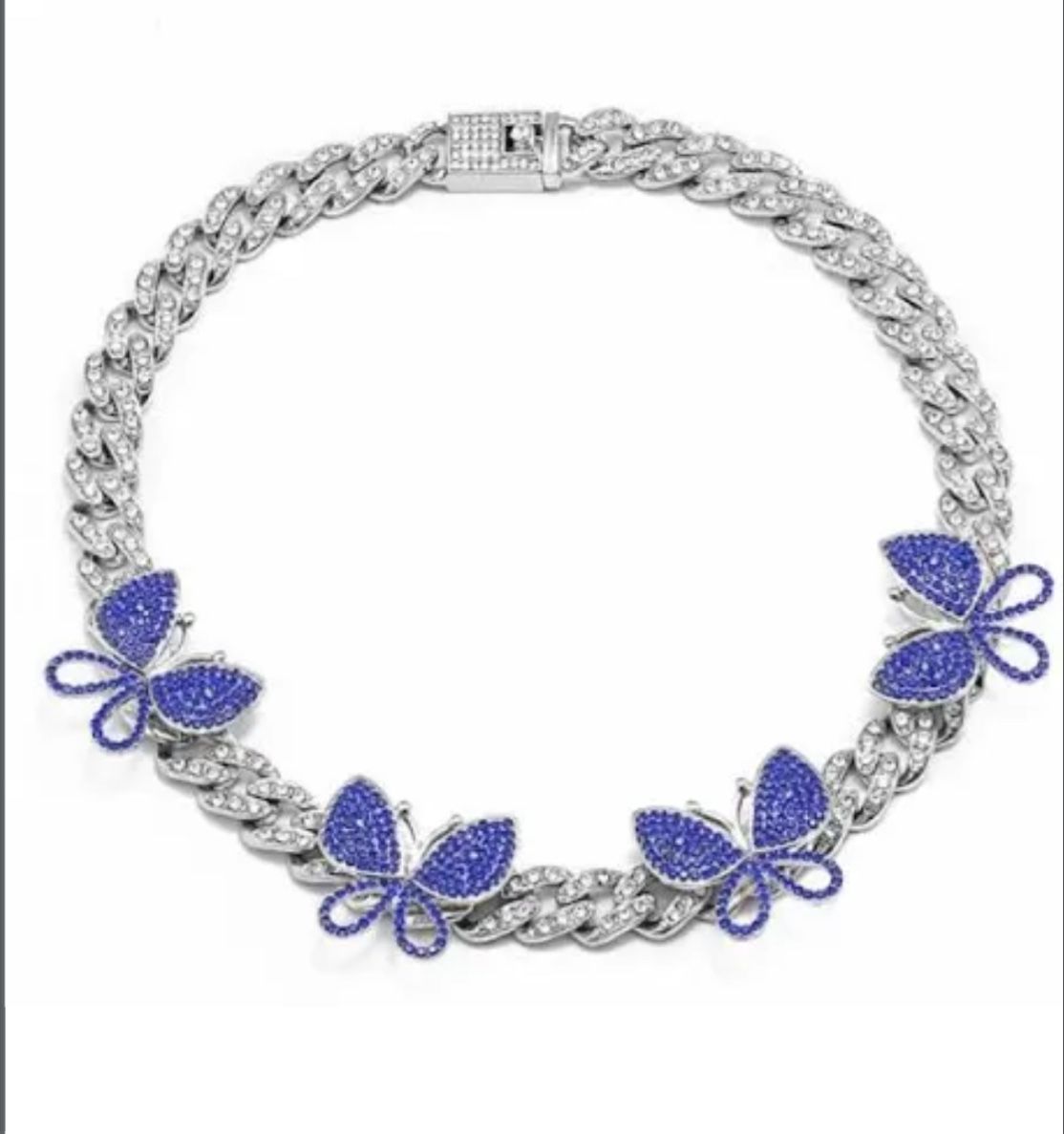 Blue Butterfly Silver Cuban Chain 