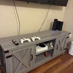 YESHOMY Modern Farmhouse TV Stand with Two Barn Doors and Storage Cabinets for Televisions up to 65+ Inch, Entertainment Center Console Table, Media F