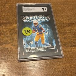 Los Angeles Chargers Quentin Johnston Mint 9 2023 Donruss Football White Hot Rookies
