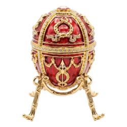 NY: Ornate Red & Gold Fabergé Egg Trinket Box