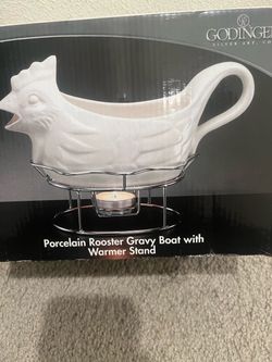 Godinger Porcelain Rooster Gravy Boat with Warmer Stand