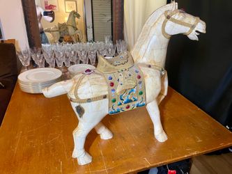 Vintage Chinese Oriental Bone Tiles ancient War-field Horse 21x21" good condition as is pick up dlv
