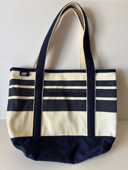 Lands End Boat Canvas Tote Navy Blue Stripes