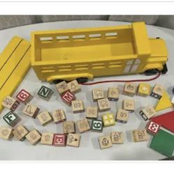 Wooden Alphabet School Bus Toys 