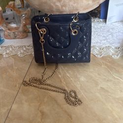 Navy Blue Quilted Handbag - Compact/Small