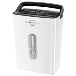BONSEN, 8-Sheet Cross Cut Shredder, with 4 Gal Bin, White (S3101-W)  