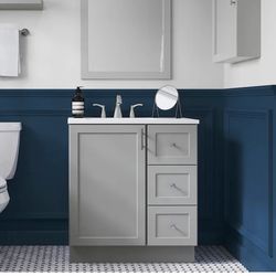 Selections Davies 30-in Gray Single Sink Bathroom Vanity with White Cultured Marble Top (Mirror Included)  Including free FAUCET