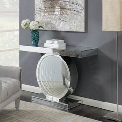 Brand New Clear Mirror Console Table with LED Circular Design