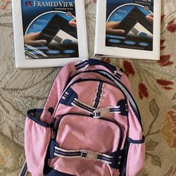Pink Backpack with two NEW white 3 ring Binders