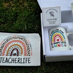 Teacher Life! Coffee Cup, Book Mark, Pouch, Essential Oil Candle Gift Box #TEACHERLIFE