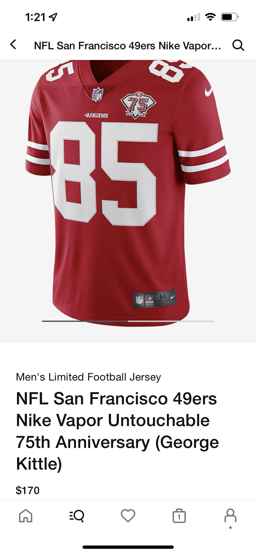 Men's San Francisco 49ers #85 George Kittle 2021 75th Anniversary