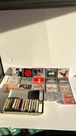 Huge CD & Cassette Tape Lot w/ Storage Case Rock Country Christmas