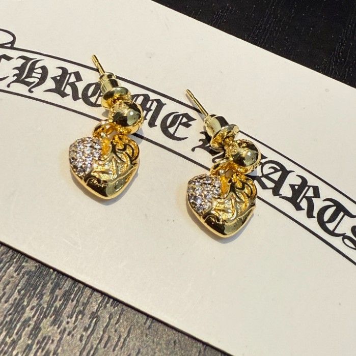 Chrome Hearts Gold-plated Diamond Vine Heart Earrings